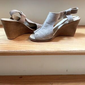 Women's Tan Suede Wedge Sandals, sz. 8.5
